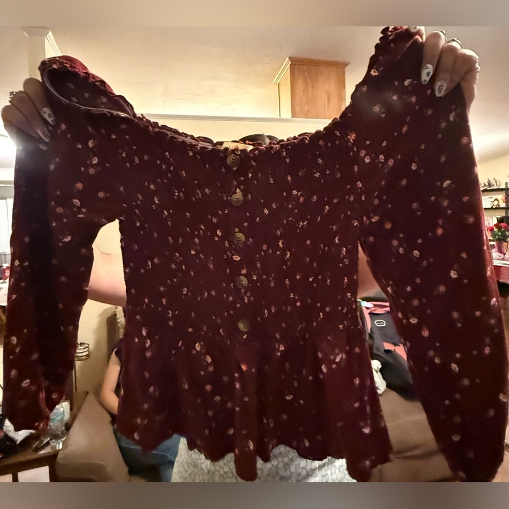 Women's Floral Burgundy Top